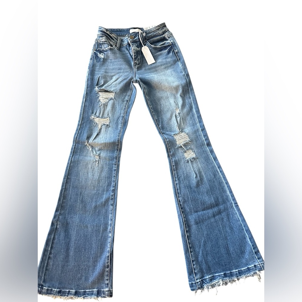 Petra 153 Medium Blue Distressed Flare Jeans